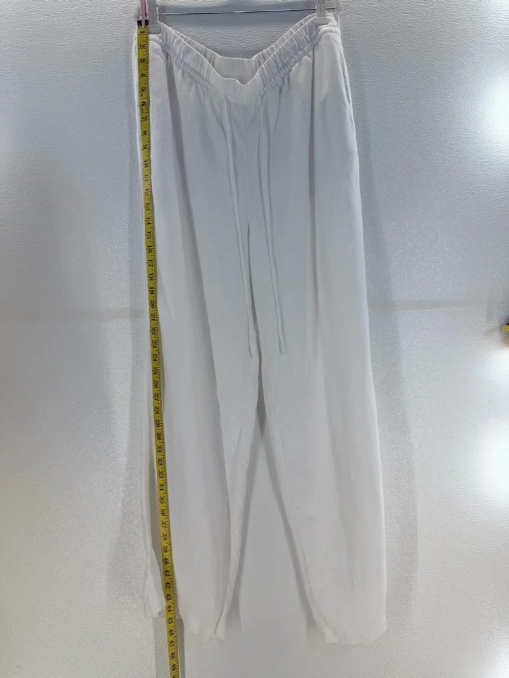H&M Linen Blend White Wide Leg Pants Elastic Waist Size L
